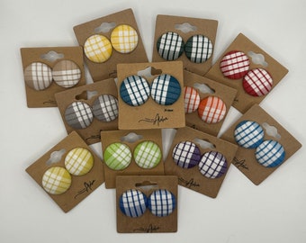 Handmade Palaka Fabric Stud Earrings: Hypoallergenic, 22mm