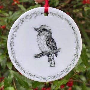 Kookaburra Christmas Ornament, Hand-Drawn Aussie Bird, Ceramic Decoration