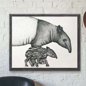 Tapir malayo, impresión artística de animales, tamaño A1, decoración de vida silvestre, 594 mm x 841 mm