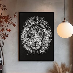 DIGITAL PRINT - Lion Print, Black and White, Digital Download, Printable Wall Art, Dot Art, Home Decor, King of the Jungle Art, Narnia Art
