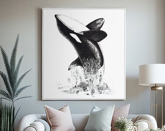 Orca Art Print, A1 Killer Whale Artwork, Modern Wildlife Wall Art, 594mm x 841mm