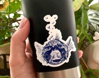 Puffer Fish Vinyl Sticker, Waterproof Blowfish Decal