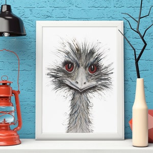 Esme la obra de arte de acuarela Emu, arte de pared A4 Emu, decoración de vida silvestre australiana, 210 mm x 297 mm