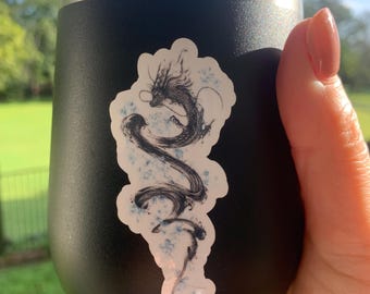 Lunar New Year Dragon Sticker, Black Dragon, Cherry Blossom Decal, Waterproof Glossy Vinyl
