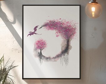 Aquarelprint lentedraak – op de vierde vleugel geïnspireerde kunst (digitale download)