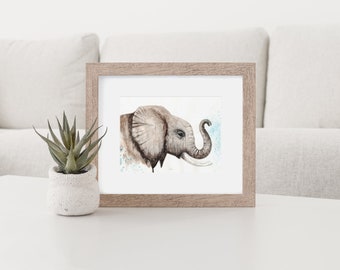 Elephant Watercolor Print, A5 Wildlife Nursery Wall Art