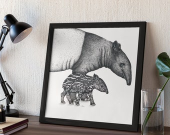 Malayan Tapir Artwork, A4 Wildlife Art Print, Animal Poster, 210mm x 297mm