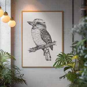 DIGITAL PRINT - Kookaburra Print, Black and White, Digital Download, Printable Wall Art, Dot Art, Home Decor, Laughing Kookaburra Art