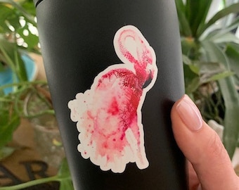 Pegatina de flamenco rosa, vinilo impermeable