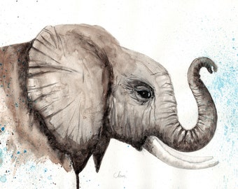 象の水彩画アートワーク A5 象の壁アート 野生動物の装飾 象の保育園の