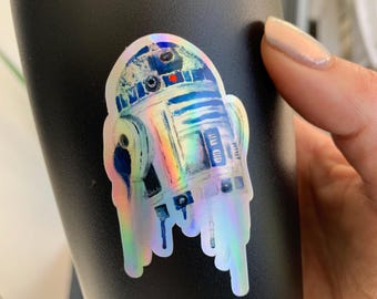Pegatina holográfica de vinilo R2D2, impermeable, de Star Wars