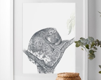 Schlafender Koala Pointillismus Kunstdruck, australische Wildtiere Dekor (A5)