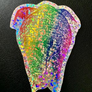 Elephant Sticker, Rainbow Elephant Vinyl Sparkly Sticker, Waterproof, Glossy, Cute Animal Decor, LGBTQ, Glitter Stickers