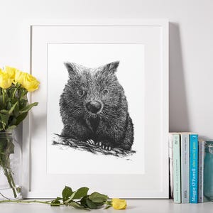 Wombat Art Print, A4 Australian Animal Artwork, Wildlife Decor, 210mm x 297mm