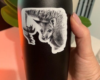 Kangaroo Joey Sticker, Waterproof Glossy Vinyl Aussie Wildlife Decal