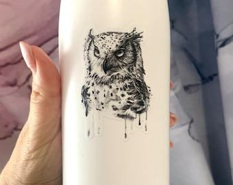 Pegatina de búho cornudo nival, vinilo brillante e impermeable