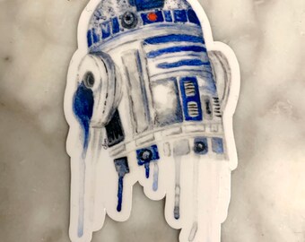 Pegatina de vinilo de acuarela de R2D2, brillante, resistente al agua, de Star Wars