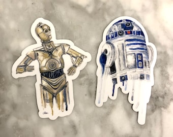 R2D2 & C3PO Star Wars Stickers – Watercolor Droid Decals (Pair)