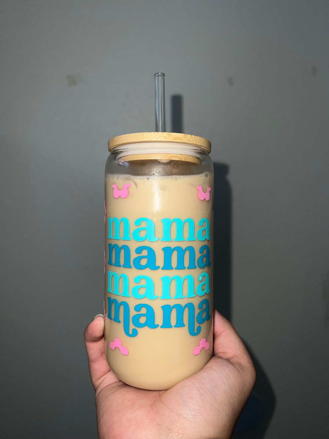 Iced Coffee Cup Mama With Bamboo Lid and Glass Straw - Etsy