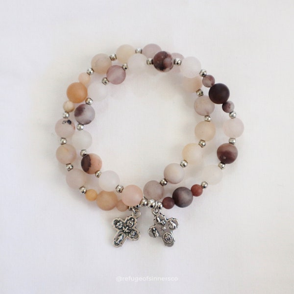 Refuge of Sinners | Catholic Rosary Bracelet | Sacred Heart of Jesus | St Joseph | Miraculous Medal | Fatima | Light violet stones