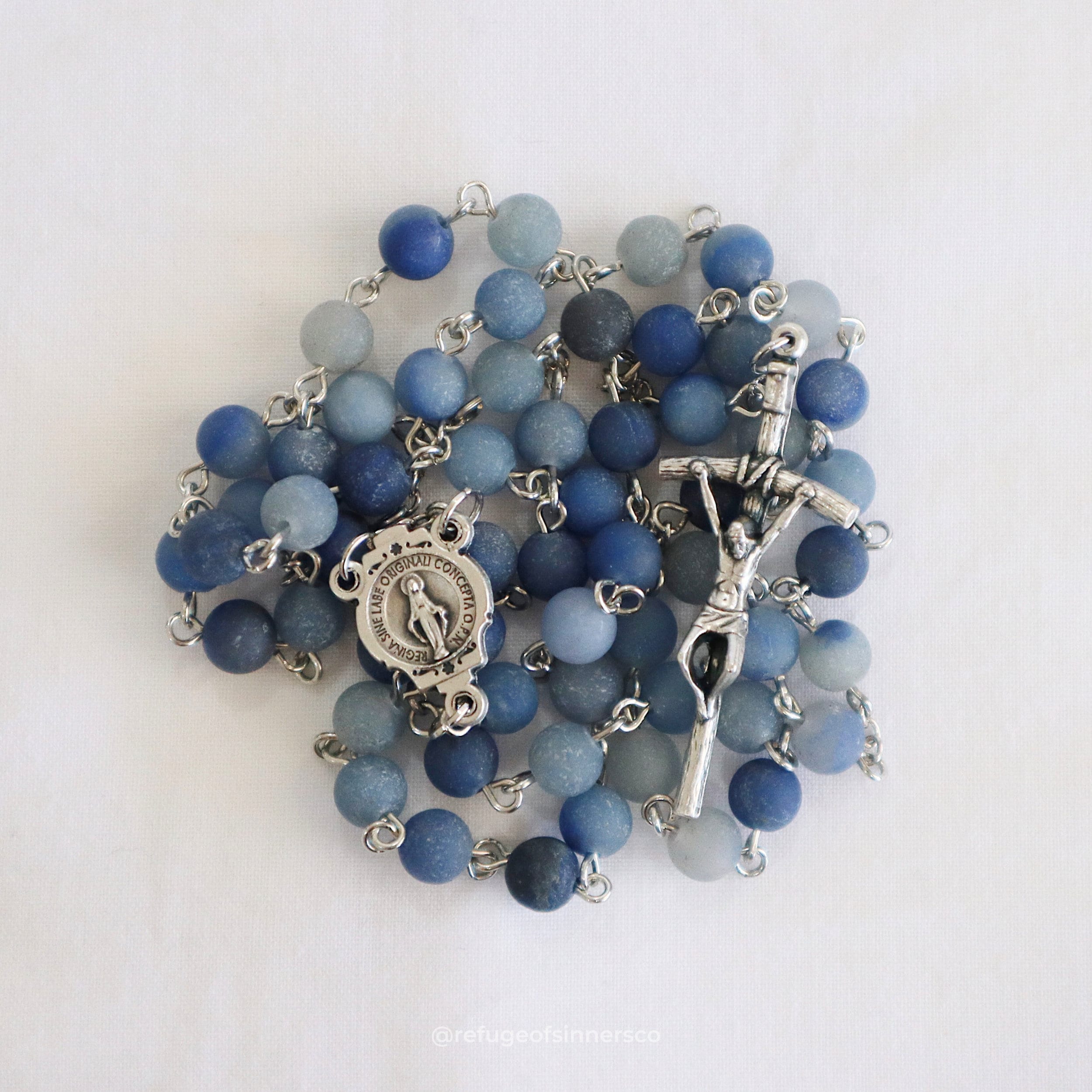 Refuge of Sinners | Catholic "Full of Grace" Rosary | St John Paul II Cross | Miraculous Medal | Immaculate Conception | Blue aventurine