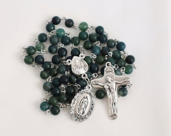 Refuge of Sinners | Catholic &quot;Gift&quot; Rosary | Sorrowful Mother | Our Lady of Guadalupe | Saint John Paul II | Grass agate stones