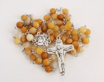Refuge of Sinners | Catholic &quot;Refuge&quot; Rosary | Sorrowful Mother | Our Lady of Fatima | Yellow jade stones
