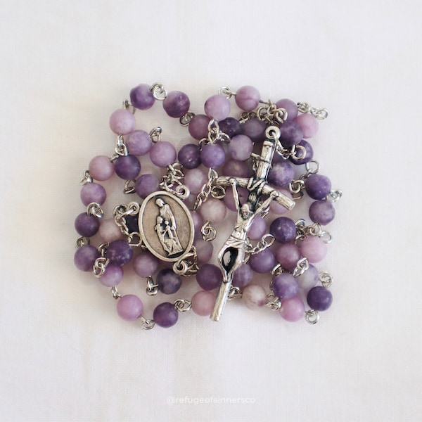 Refuge of Sinners | Catholic "Hope" Rosary | St John Paul II Papal Crucifix | Holy Family | Advent | Matte purple stones