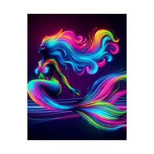 Vibrant Mermaid Art Satin Poster, Colorful Wall Decor, Fantasy Home Decoration, Kids Room Artwork, Gift for Ocean Lovers