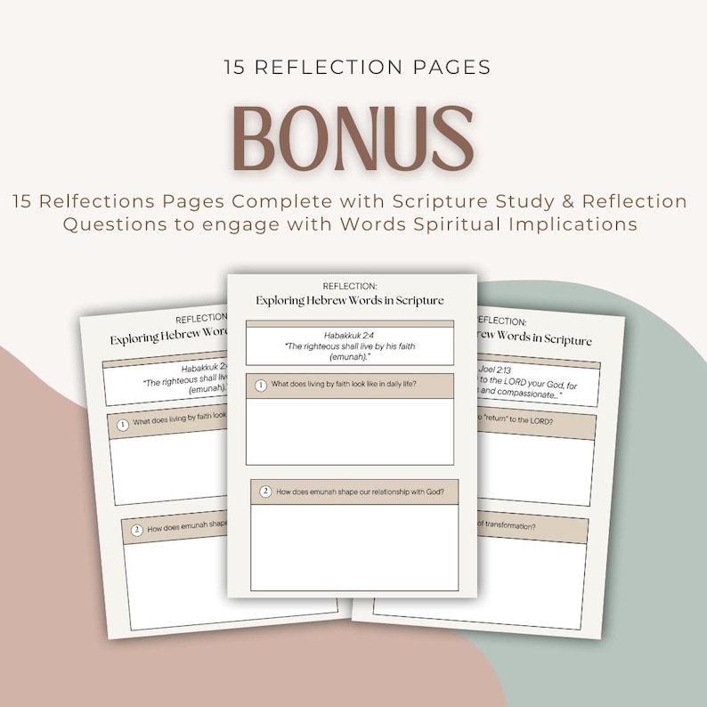 Bonus Bible Reflection Pages, Scripture Reflection Workbook
