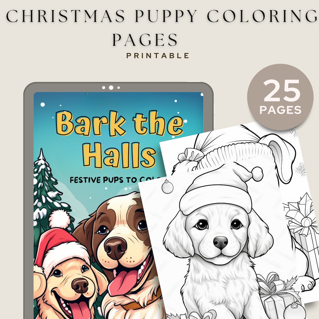 Festive Christmas Puppy Coloring Pages Instant Download for - Etsy