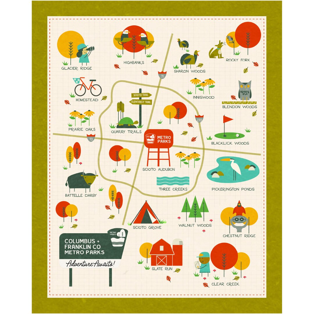 Columbus Metro Parks Illustrated Map Etsy