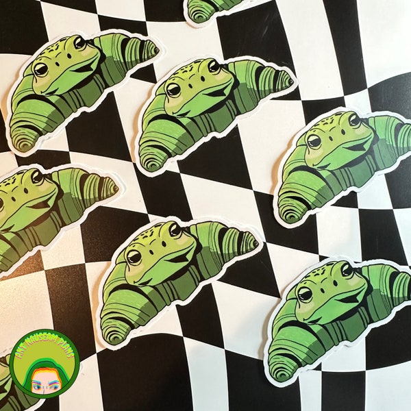 Croissant Frog Sticker, Creepy Cute Premium Matte