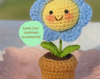 Crochet Smiley Flower in Pot, Potted Plant, Mother's Day Gift, Gift for Mom, Graduation Season Gift, Smiley Daisy, Emotional Support Flower