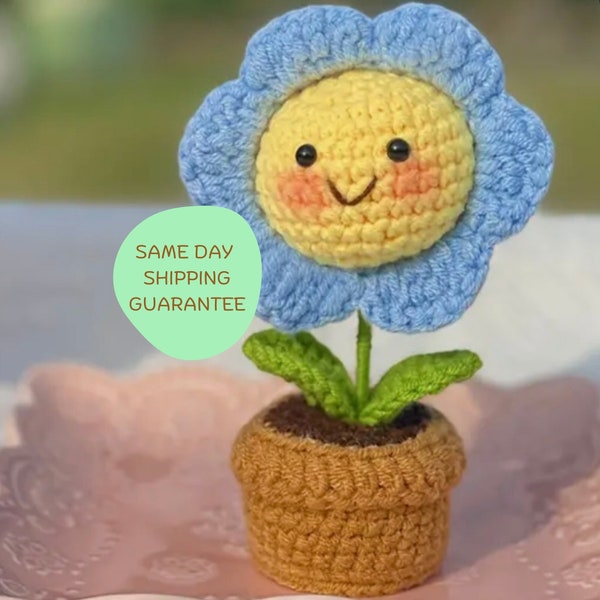 Crochet Smiley Flower in Pot, Potted Plant, Mother's Day Gift, Gift for Mom, Graduation Season Gift, Smiley Daisy, Emotional Support Flower