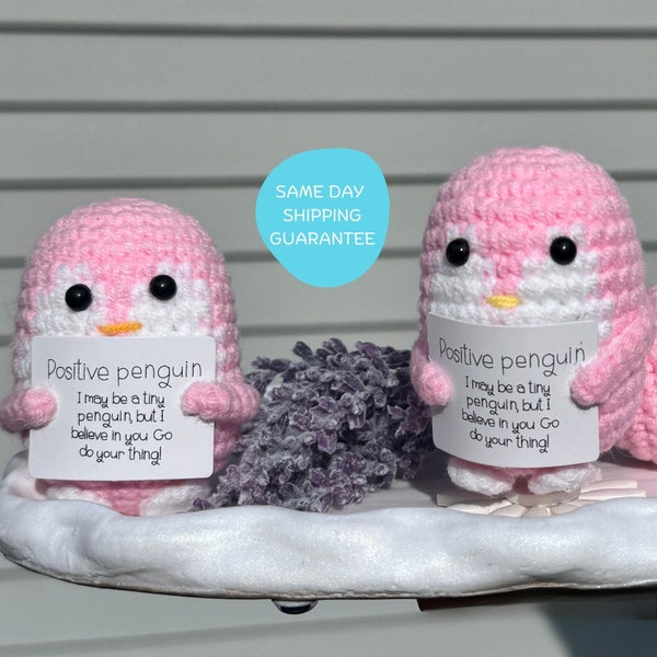 Crochet Couple Penguin Plush with Base,Crochet Positive Penguin Lover Gift,Valentine's Day Gift,Gift for Children,Cute and Heartwarming Gift