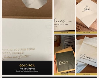 Personalized Foil Wedding Napkins | Custom Cocktail, Reception, Rehearsal Dinner