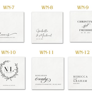 Personalized Wedding Napkins Cocktail Napkins Rehearsal Dinner Napkins Elegant Beverage Napkins Black and White Napkins image 4