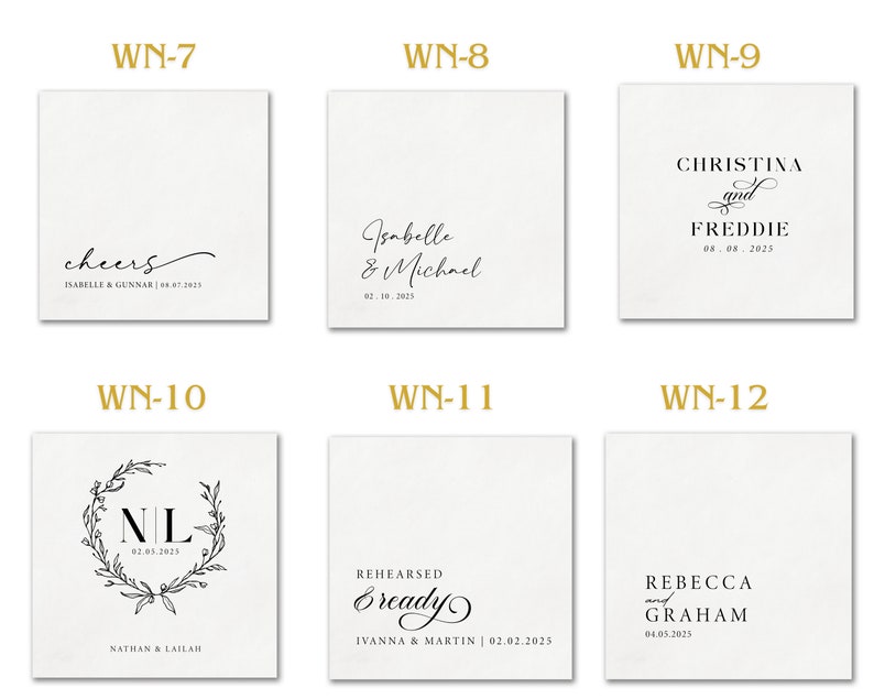 Personalized Wedding Napkins Cocktail Napkins Rehearsal Dinner Napkins Elegant Beverage Napkins Black and White Napkins image 4