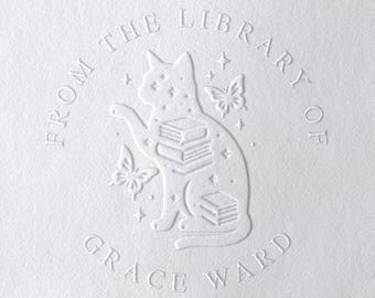 From the Library Of Personalized Cat Embosser – Custom Book Seal – Gift for Cat Lovers & Readers
