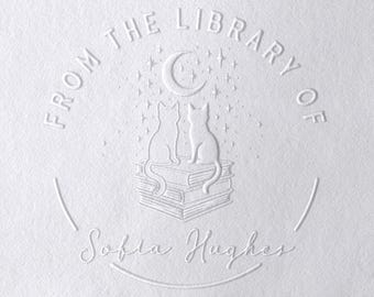 Cat Book Stamp or Embosser – Custom Library Ex Libris Design