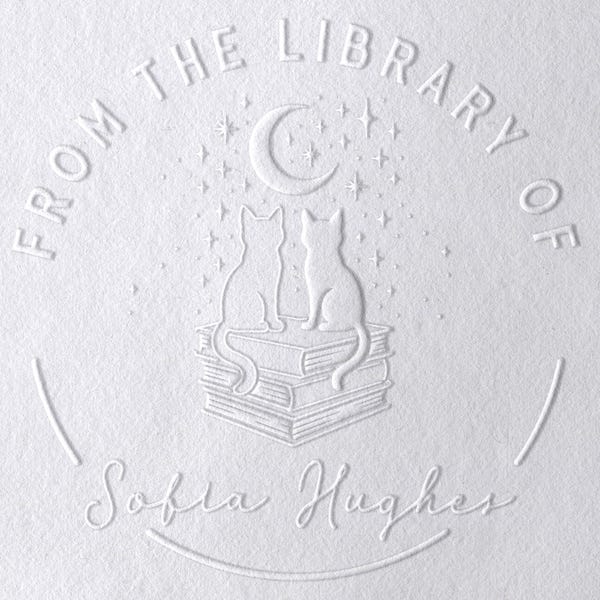 Cat Book Stamp or Embosser – Custom Library Ex Libris Design