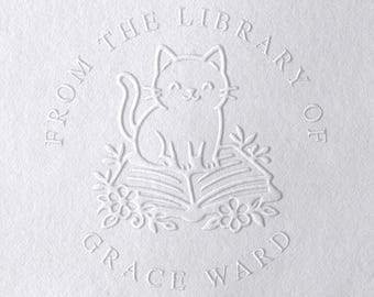 Personalized Cat Book Embosser – Custom Library Stamp