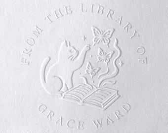Cat Lover Book Embosser – Custom Ex Libris Design – Personalized Library Stamp for Readers