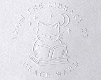 Personalized Cat Stamp or Embosser – Custom Bookplate Design – From the Library Of Gift