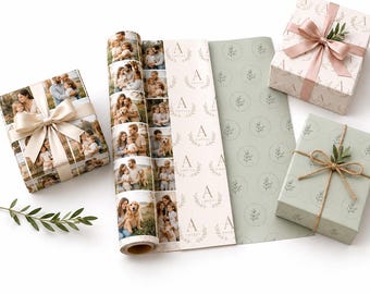Papel de regalo personalizado con foto o logotipo, envoltorio de regalo a medida, papel de regalo para cumpleaños, bodas y Navidad, acabado mate o brillante.