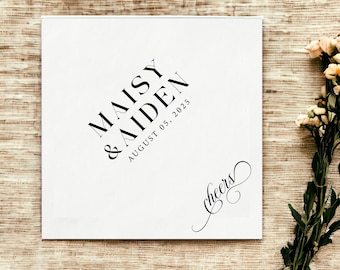 Personalized Wedding Cocktail Napkins: Modern Elegant Reception Decor