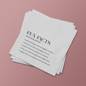 Custom 'Fun Facts' Wedding Napkins, Personalized Trivia