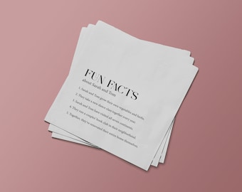 Fun Facts Bride Groom Custom Beverage Napkins, Trivia Personalized Wedding Napkin, Vow Renewal, Anniversary, Rehearsal Dinner, Engagement