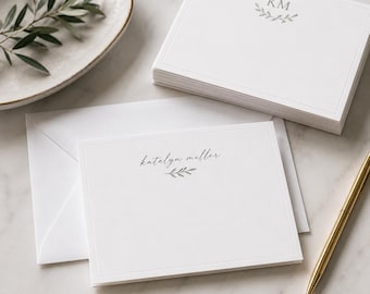 Tarjetas de notas planas personalizadas con sobres, papelería con monograma personalizado, tarjetas de agradecimiento personalizadas, juego de tarjetas de notas con nombre